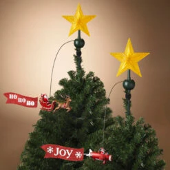 Christmas Decorations 19 20" JOY Or Ho Ho Ho Electric Lighted Animated Santa Flying Around Tree Christmas Tree Topper 2604030
