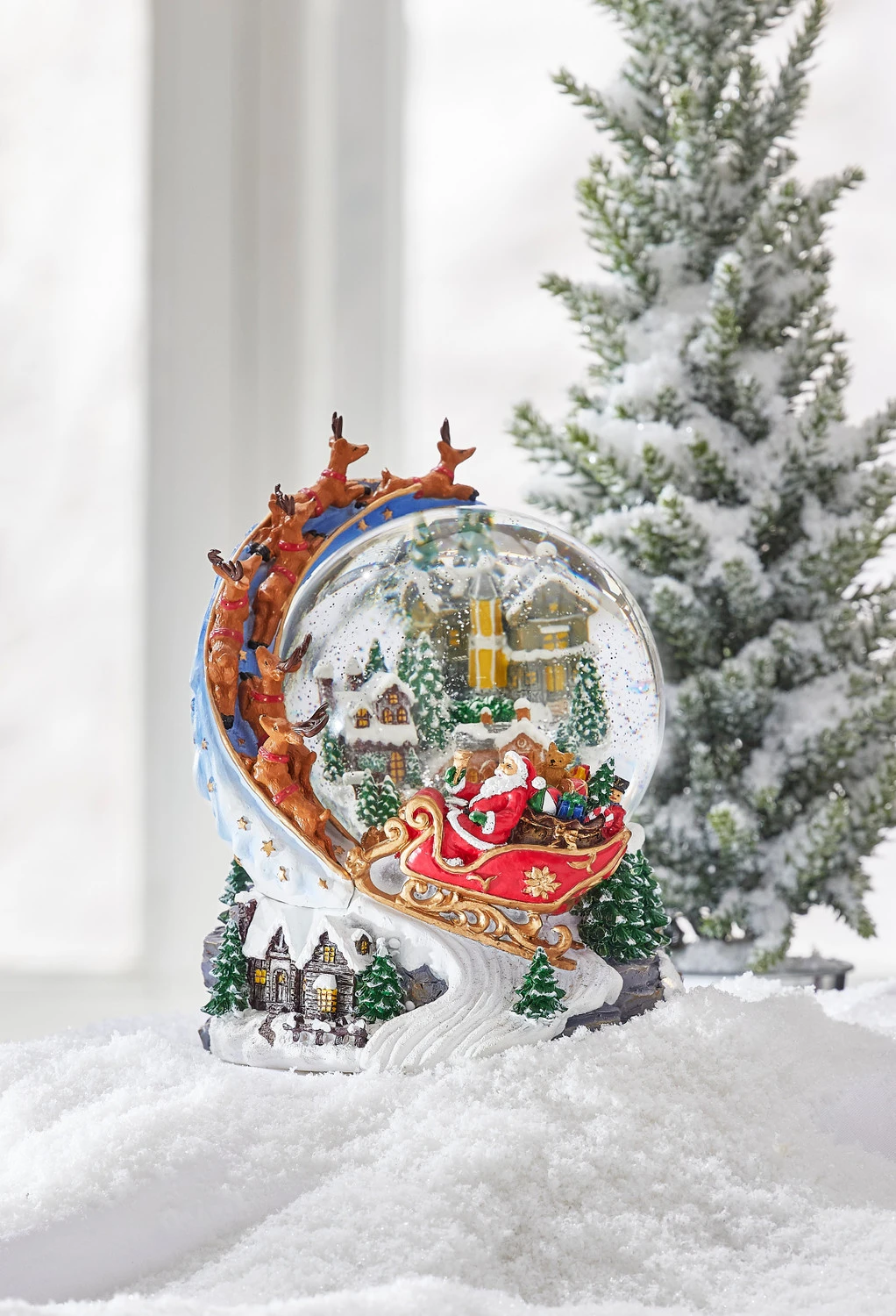 Raz 7.5" Santa And Sleigh Lighted Swirling Glitter Water Globe Christmas Snow Globe 4200758 3 Raz 7.5" Santa And Sleigh Lighted Swirling Glitter Water Globe Christmas Snow Globe 4200758