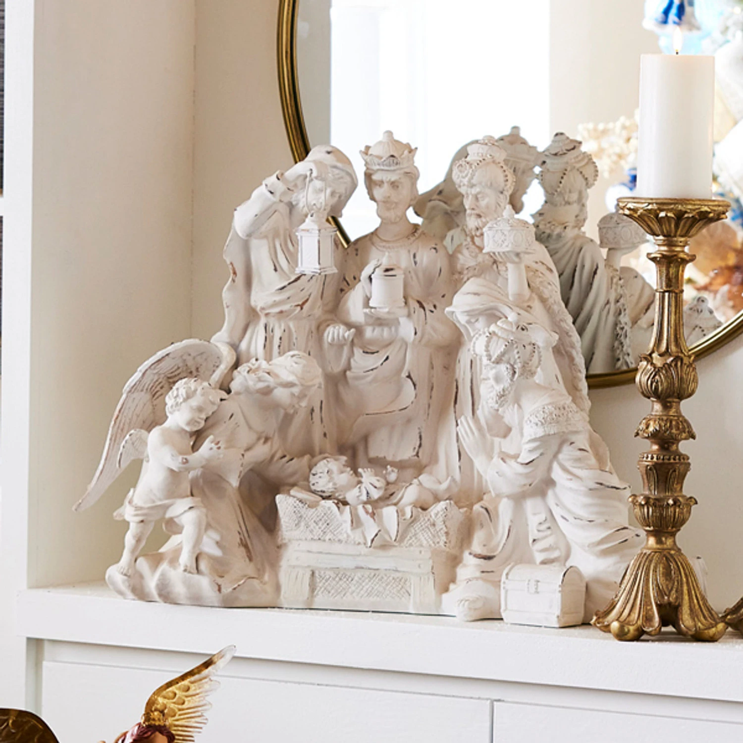 Raz 27.75" Distressed White Large Christmas Nativity Scene With Wood Look 4211152 3 Raz 27.75" Distressed White Large Christmas Nativity Scene With Wood Look 4211152