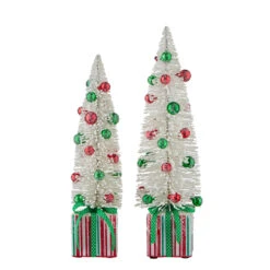 Raz Set Of 2 18" Bottle Brush Tree With Ornaments On Present Pedestal Christmas Figures 4215545 5 Raz Set Of 2 18" Bottle Brush Tree With Ornaments On Present Pedestal Christmas Figures 4215545 -Christmas Decorations 4215545 67249.1648567673
