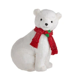 Raz 14.75" Glittered Plush Polar Bear With Scarf Christmas Figure 4216246 -Christmas Decorations 4216246a 27356.1648742902