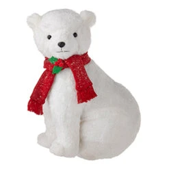 Raz 14.75" Glittered Plush Polar Bear With Scarf Christmas Figure 4216246 -Christmas Decorations 4216246b 63461.1648742899