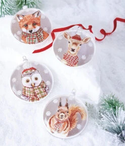 Raz 5.5" Set Of 4 North Pole Friends Glass Disc Christmas Ornament 4224624