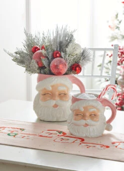 Raz 7.5" Or 8" Large Pink Santa Christmas Container Mug