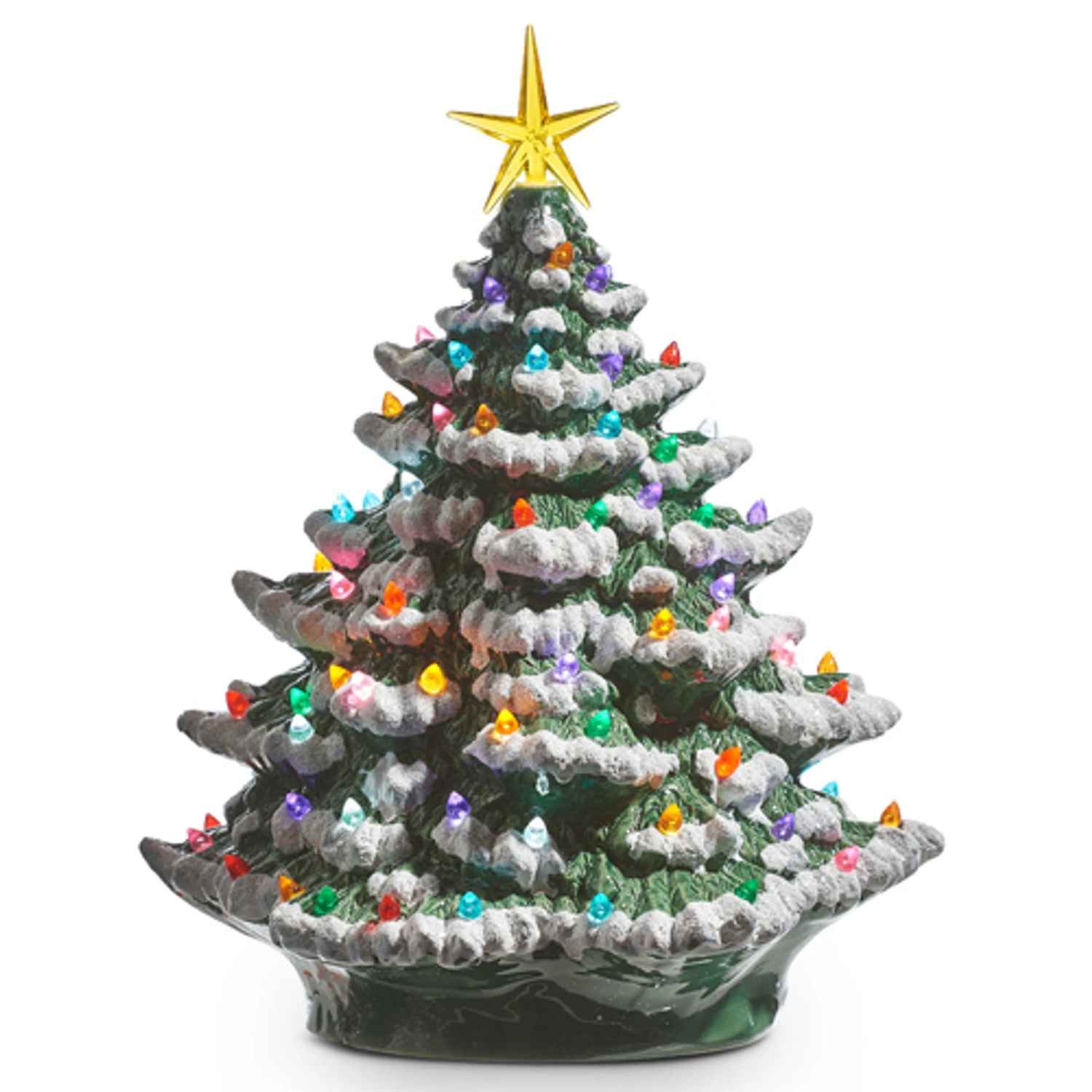 Raz 8" Or 13" Battery Operated LightedVintage Ceramic Christmas Tree With Snow Tips 5 Raz 8" Or 13" Battery Operated LightedVintage Ceramic Christmas Tree With Snow Tips - Image 3