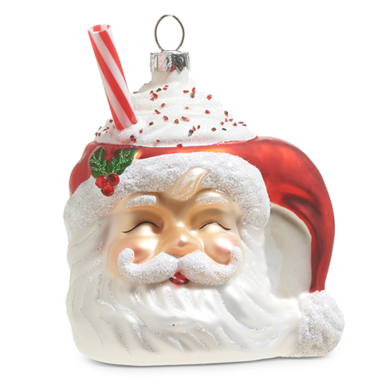 Raz 4" Santa Mug With Whipped Cream Glass Christmas Ornament 4320882 4 Raz 4" Santa Mug With Whipped Cream Glass Christmas Ornament 4320882 - Image 2