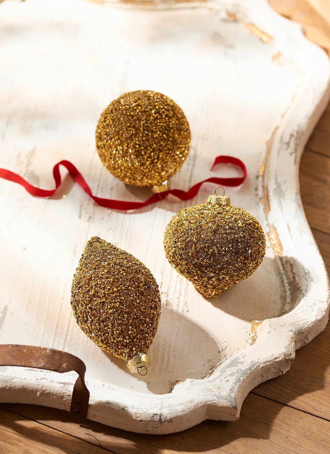 Raz 4" Gold Beaded Glass Christmas Ornament 4322807 3 Raz 4" Gold Beaded Glass Christmas Ornament 4322807