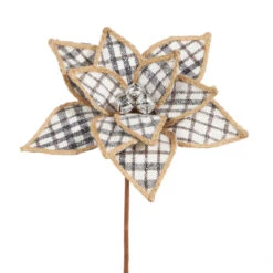 Raz 15" Black And White Checkered Poinsettia Christmas Stem F4306712