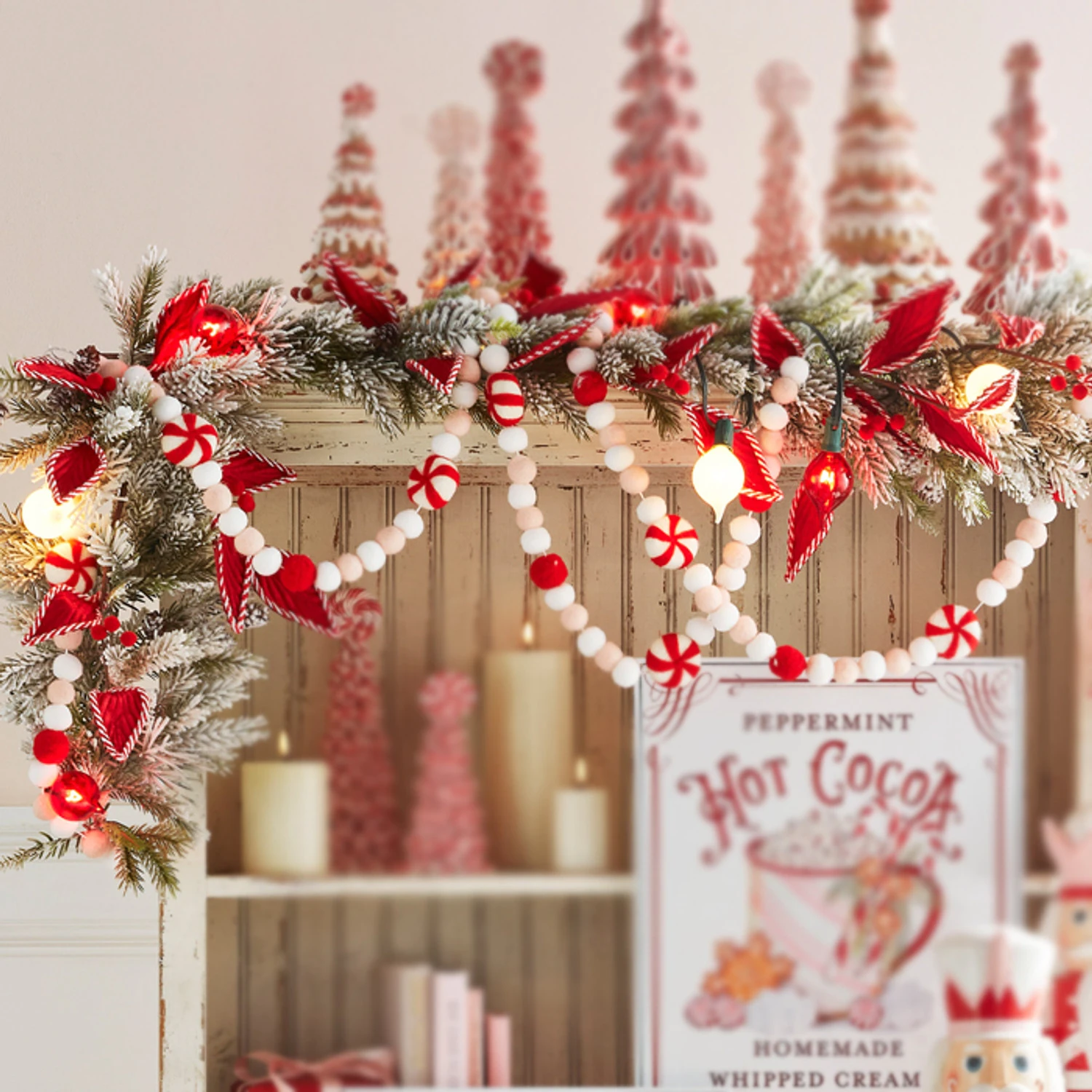 Raz 6' Felt Peppermint Pink, White And Red Christmas Tree Garland G4316077 3 Raz 6' Felt Peppermint Pink, White And Red Christmas Tree Garland G4316077
