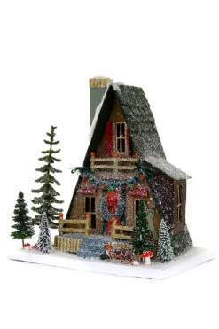 Cody Foster 12" A Frame Cabin Vintage Inspired Putz Christmas House HOU-343