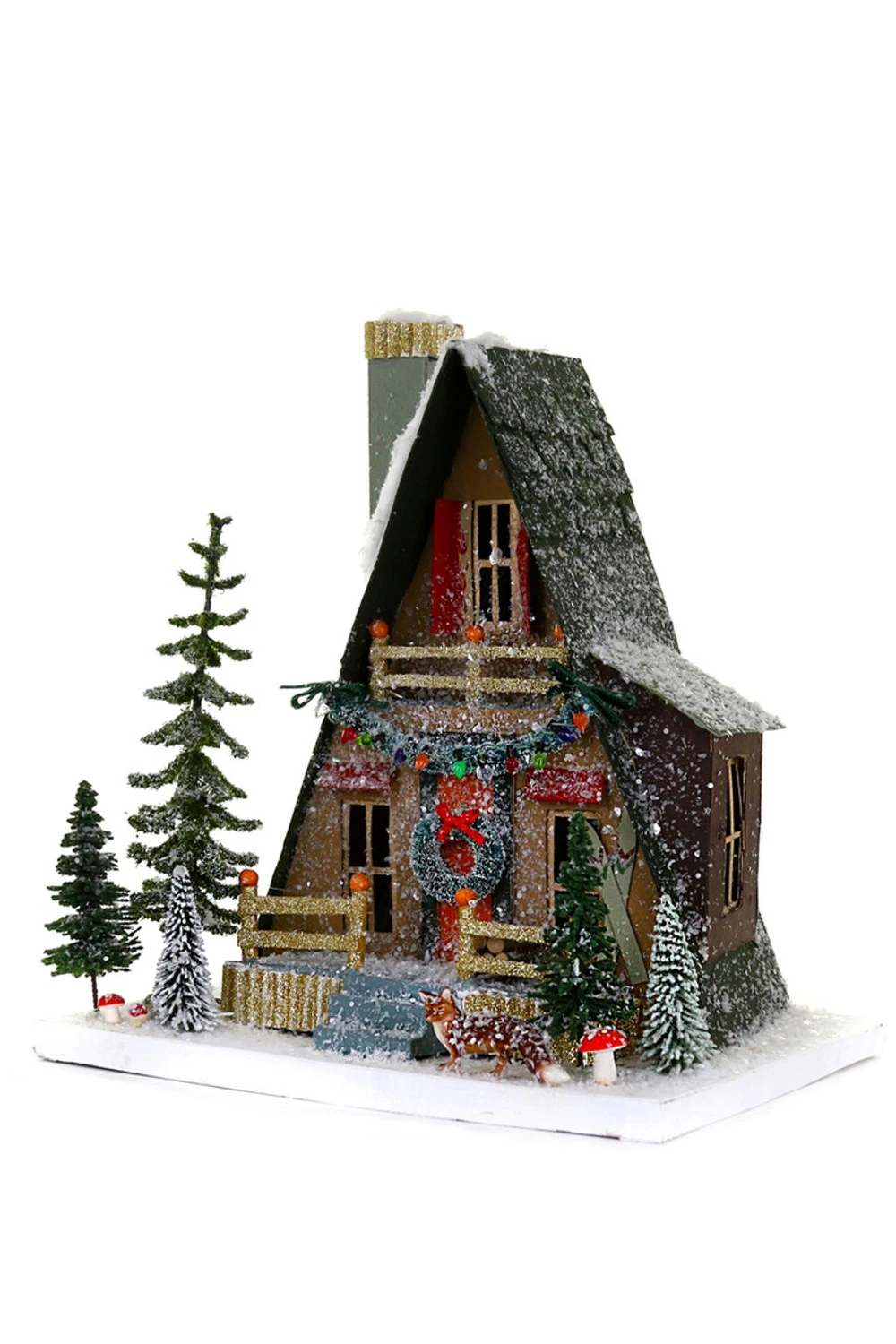 Cody Foster 12" A Frame Cabin Vintage Inspired Putz Christmas House HOU-343 3 Cody Foster 12" A Frame Cabin Vintage Inspired Putz Christmas House HOU-343