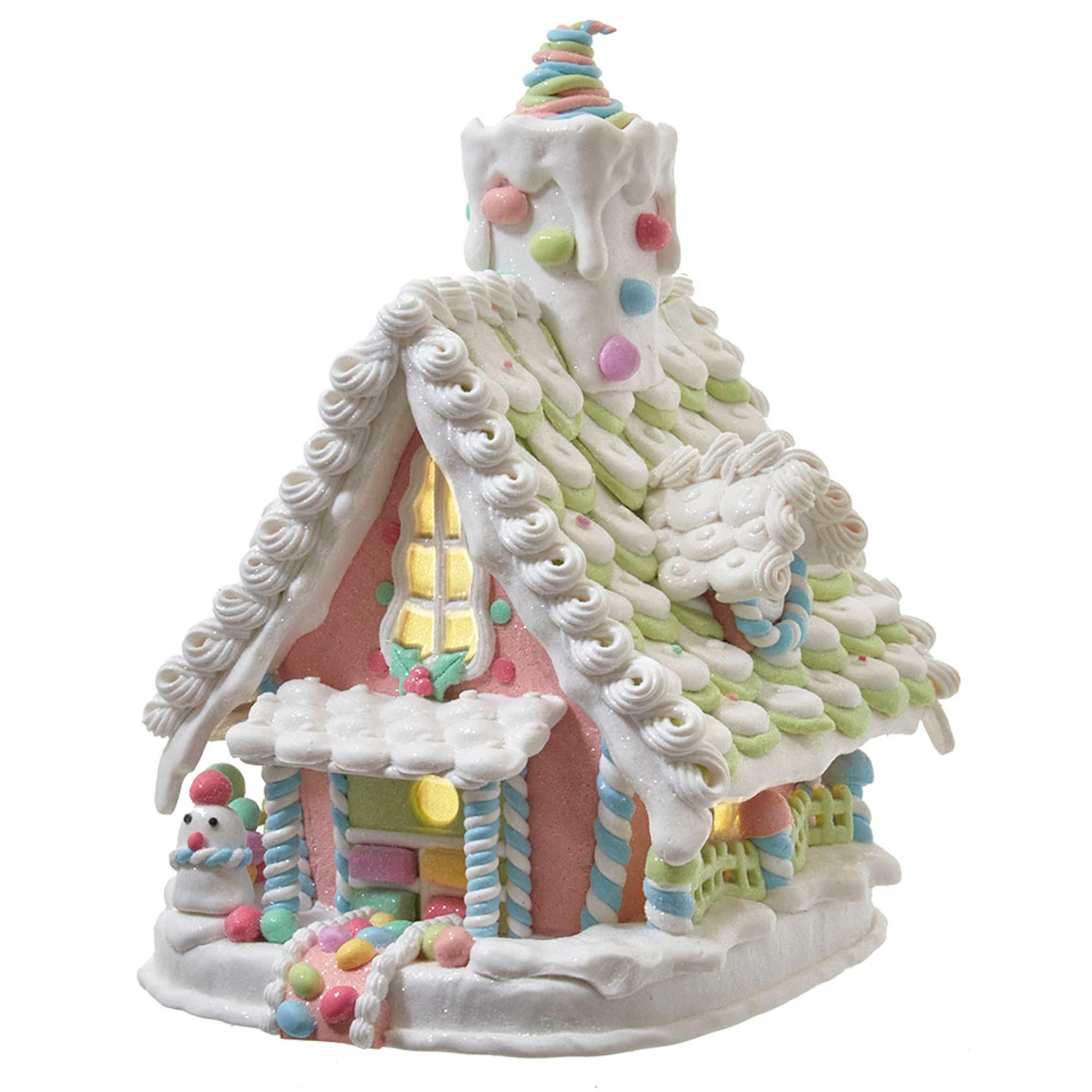 Kurt Adler 12.5" Battery-Operated LED Lighted Pastel Gingerbread Christmas House JEL1104 3 Kurt Adler 12.5" Battery-Operated LED Lighted Pastel Gingerbread Christmas House JEL1104