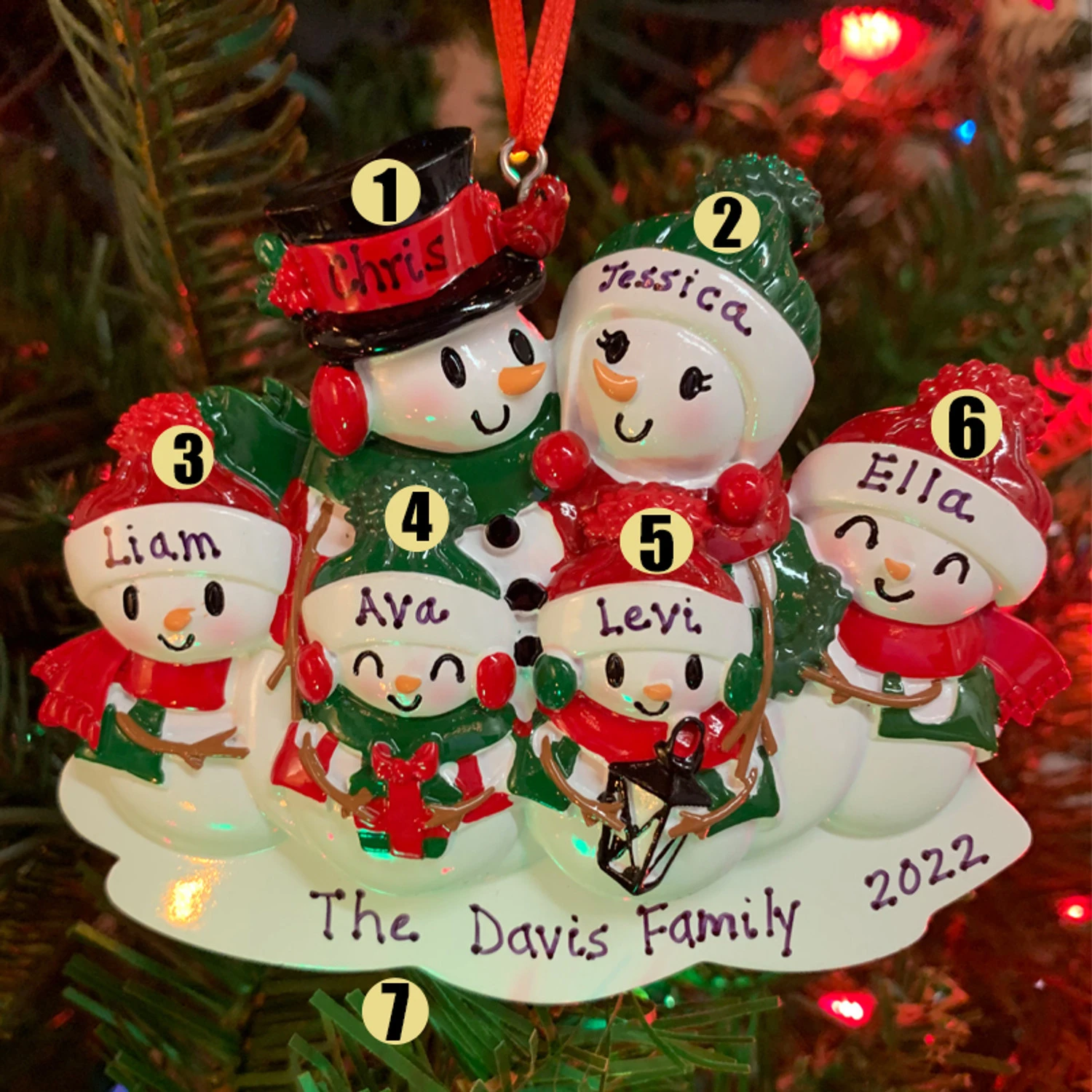 Snowman Family Of 6 Personalized Christmas Ornament OR2255-6 3 Snowman Family Of 6 Personalized Christmas Ornament OR2255-6