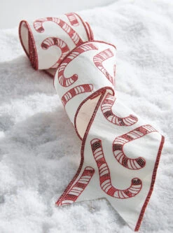 Raz 4" Candy Cane Sequined Wired Christmas Ribbon R4227728