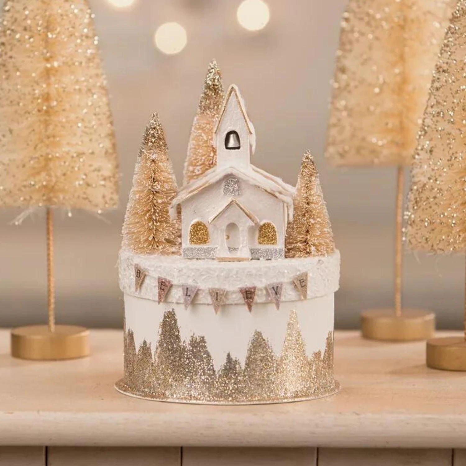 Bethany Lowe Metallic Church On Box Christmas Decoration TL1347 3 Bethany Lowe Metallic Church On Box Christmas Decoration TL1347