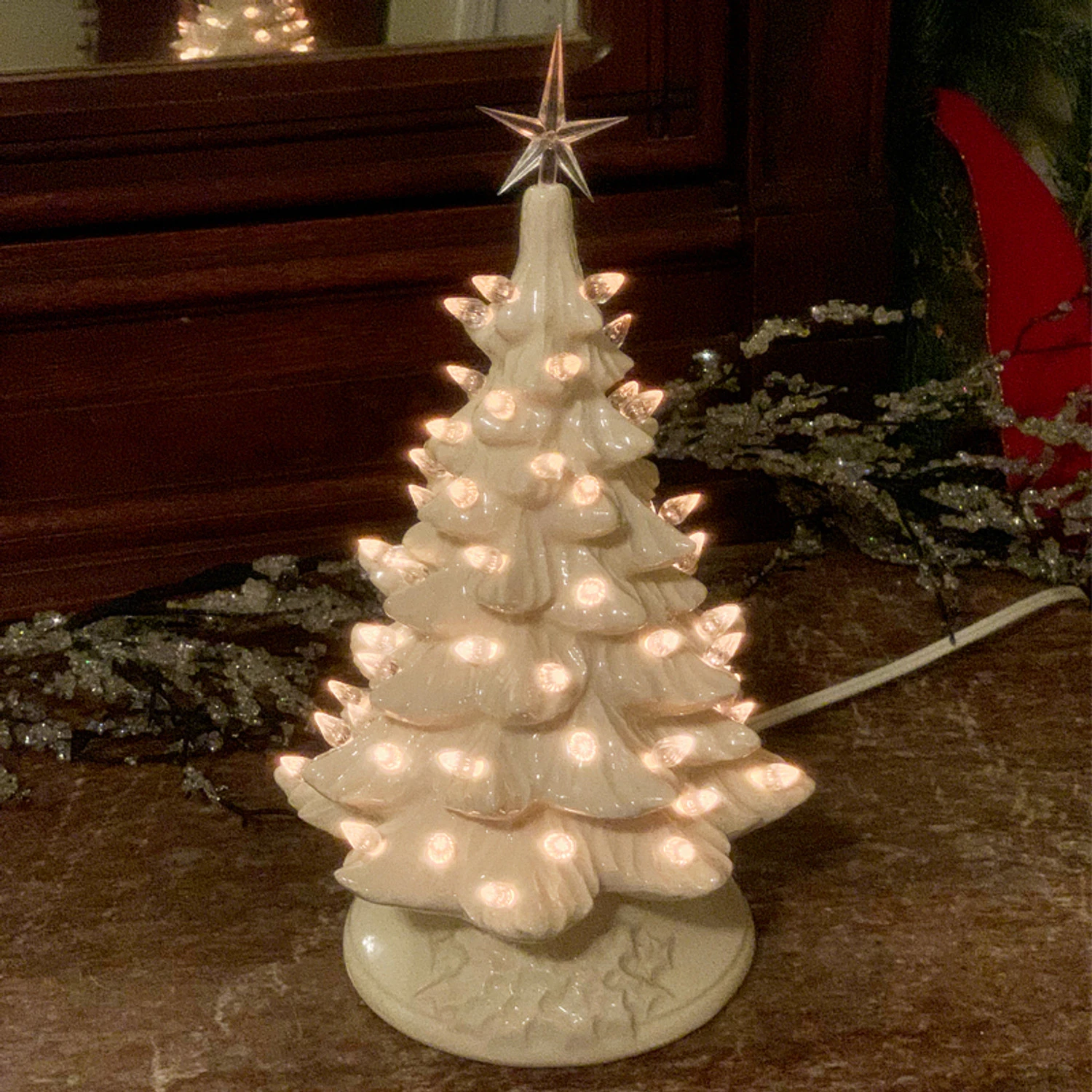 White Ceramic Lighted Christmas Tree 12" 3 White Ceramic Lighted Christmas Tree 12"