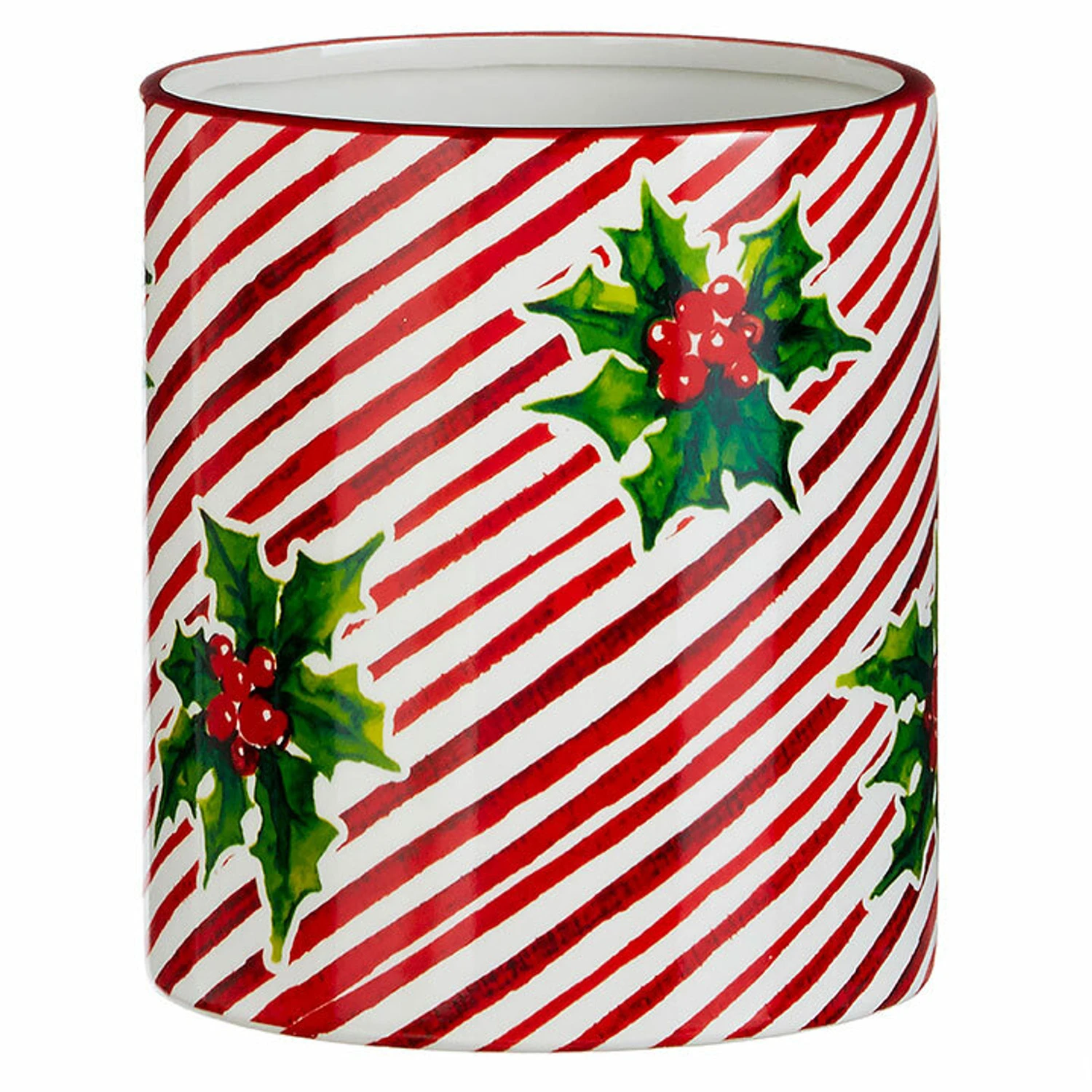 Raz 5.75" Or 12" Red And White Striped Holly Berry Christmas Container 4 Raz 5.75" Or 12" Red And White Striped Holly Berry Christmas Container - Image 2