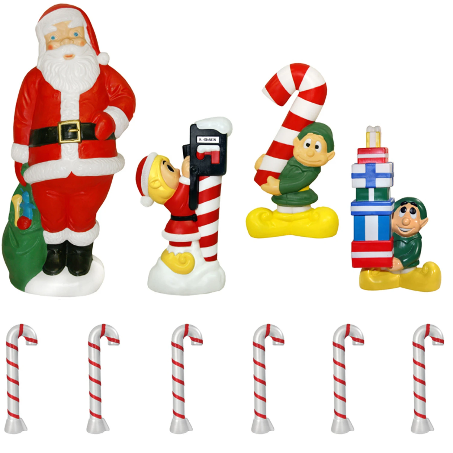 60" Santa And Elf 10 Piece Lighted Christmas Blow Mold Set 3 60" Santa And Elf 10 Piece Lighted Christmas Blow Mold Set