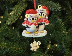 Christmas Decorations 11 "We're Expecting" Penguin Couples Personalized Christmas Ornament