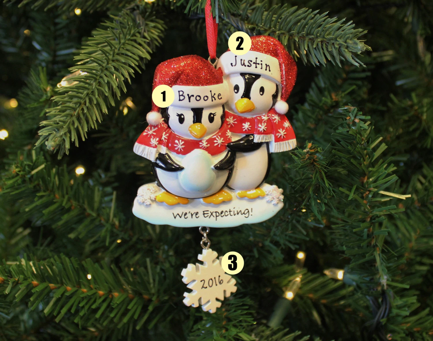 "We're Expecting" Penguin Couples Personalized Christmas Ornament 3 "We're Expecting" Penguin Couples Personalized Christmas Ornament