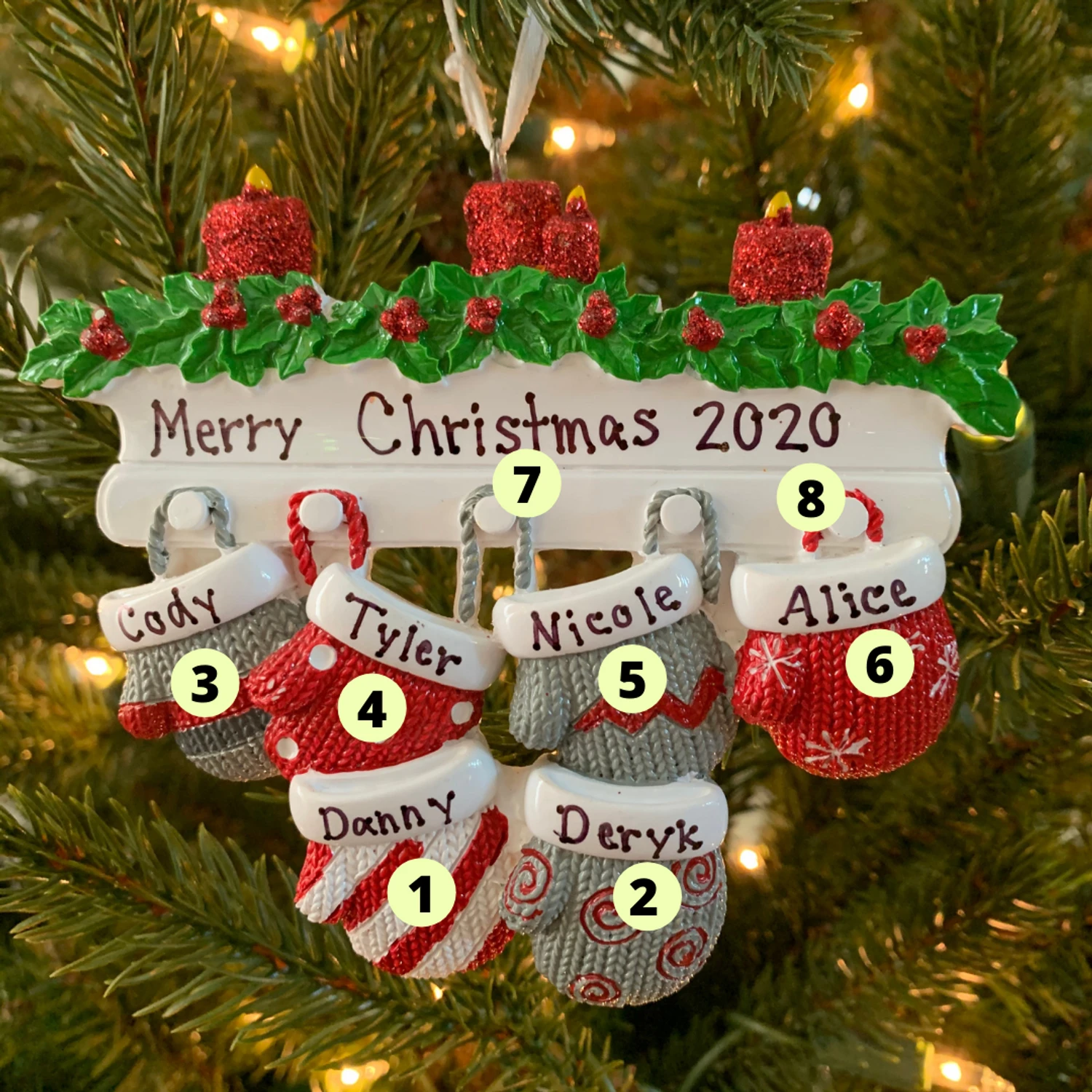 Family Personalized Christmas Ornament With 6 Mittens 3 Family Personalized Christmas Ornament With 6 Mittens