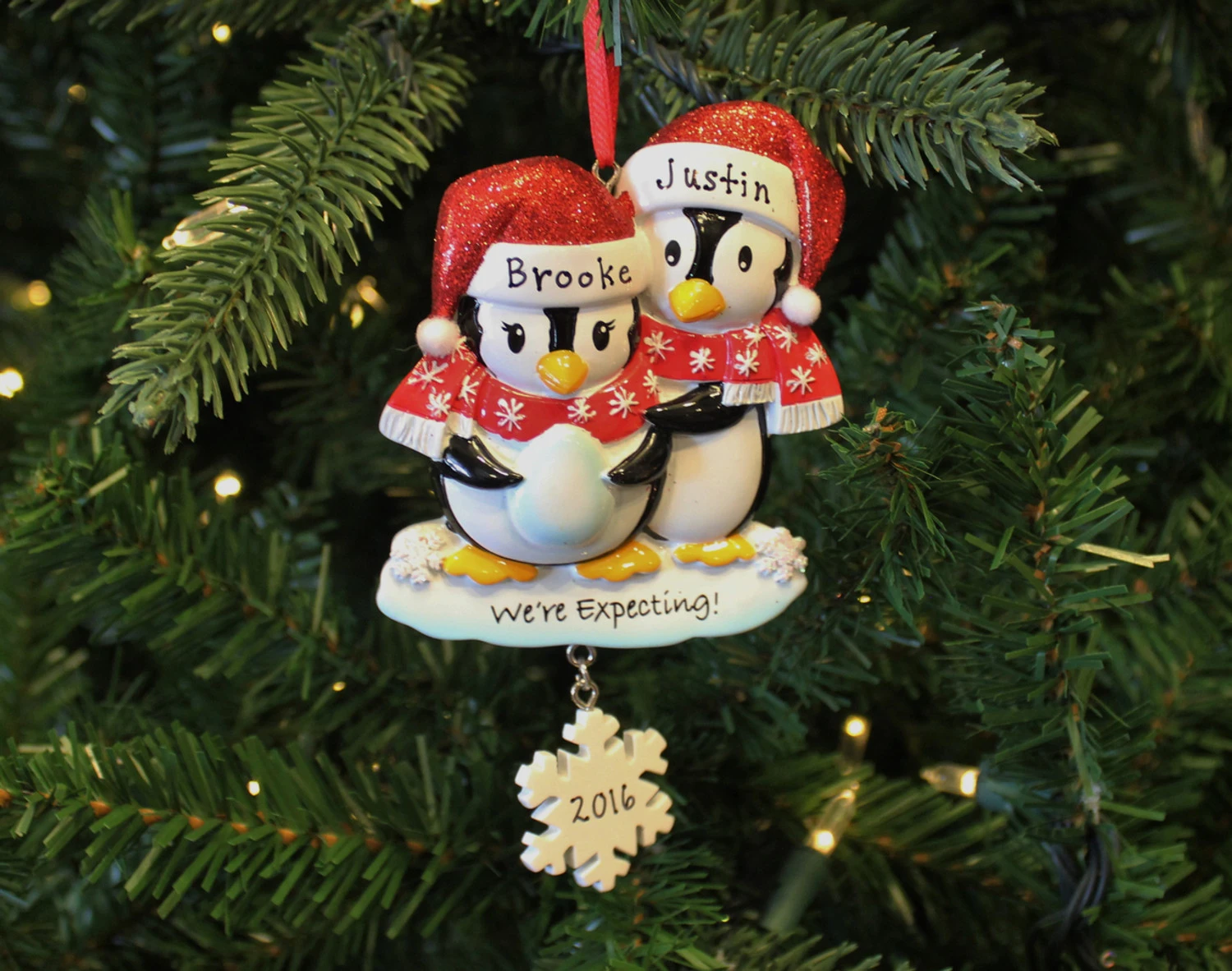 "We're Expecting" Penguin Couples Personalized Christmas Ornament 4 "We're Expecting" Penguin Couples Personalized Christmas Ornament - Image 2