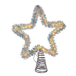 Kurt Adler 12.2" LED Lighted Warm White Silver Tinsel Star Christmas Tree Topper AD1022WW -Christmas Decorations apigo3jyv 57256.1646091916