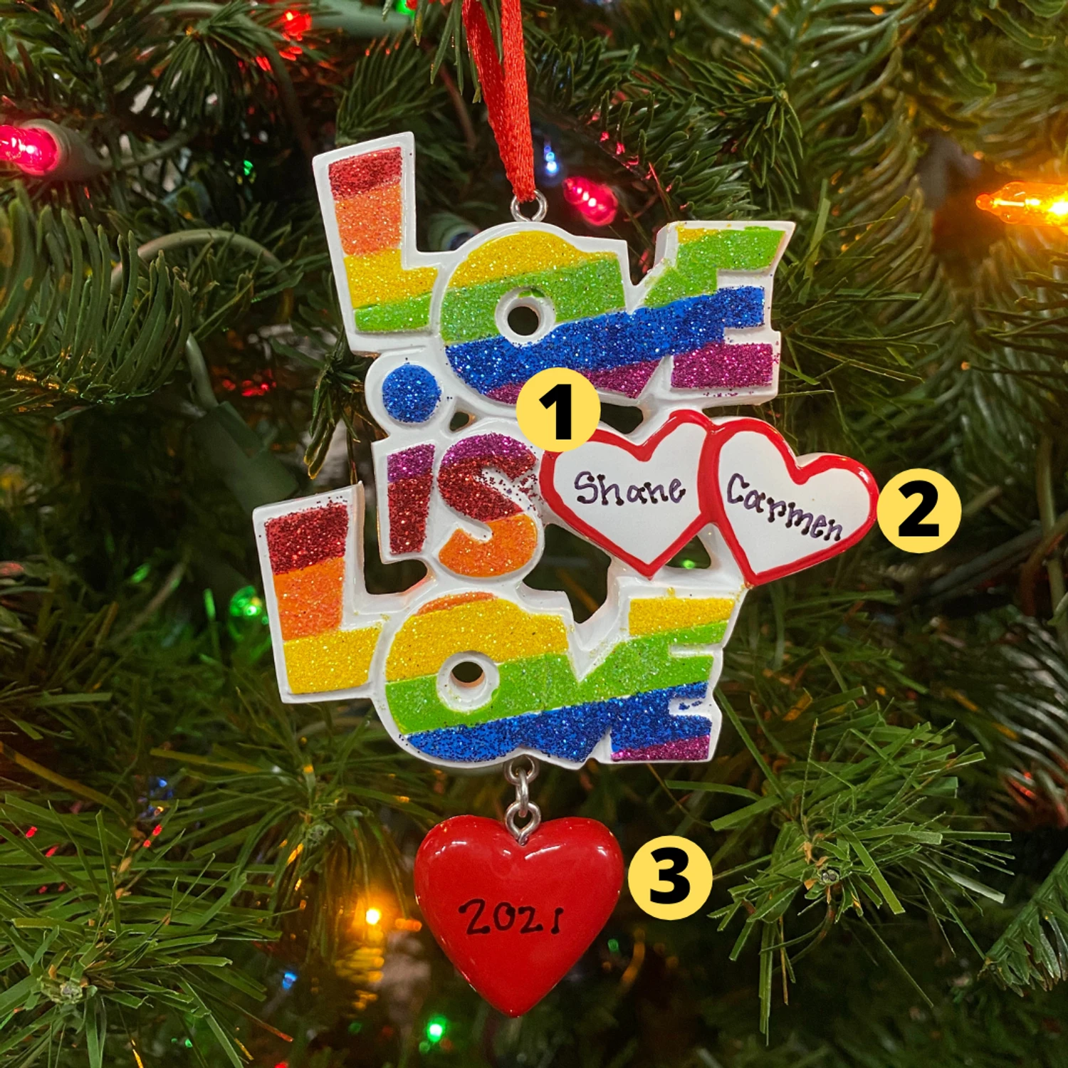 Pride "Love Is Love" Personalized Christmas Ornament OR1455 3 Pride "Love Is Love" Personalized Christmas Ornament OR1455