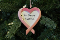Breast Cancer Ribbon Heart Personalized Christmas Ornament