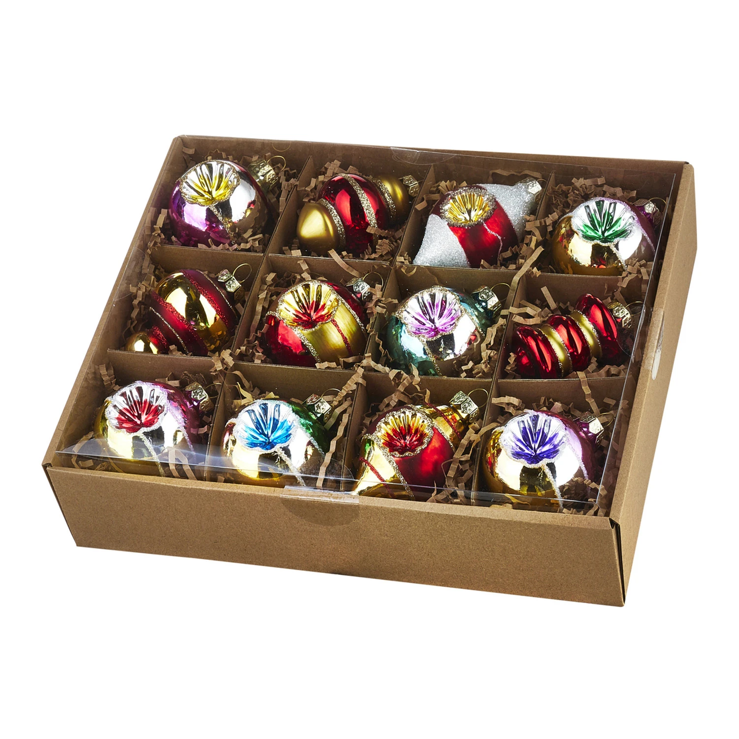 Raz Box Of 12 3.25" Bright Vintage Glass Christmas Ornaments 4120894 4 Raz Box Of 12 3.25" Bright Vintage Glass Christmas Ornaments 4120894 - Image 2