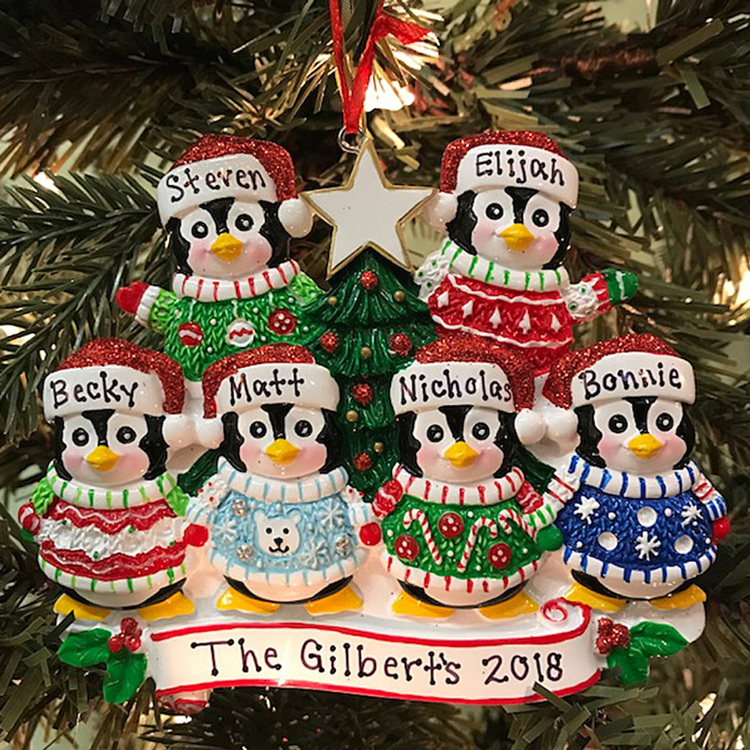Ugly Sweater Penguin Family Of 6 Personalized Christmas Ornament 3 Ugly Sweater Penguin Family Of 6 Personalized Christmas Ornament