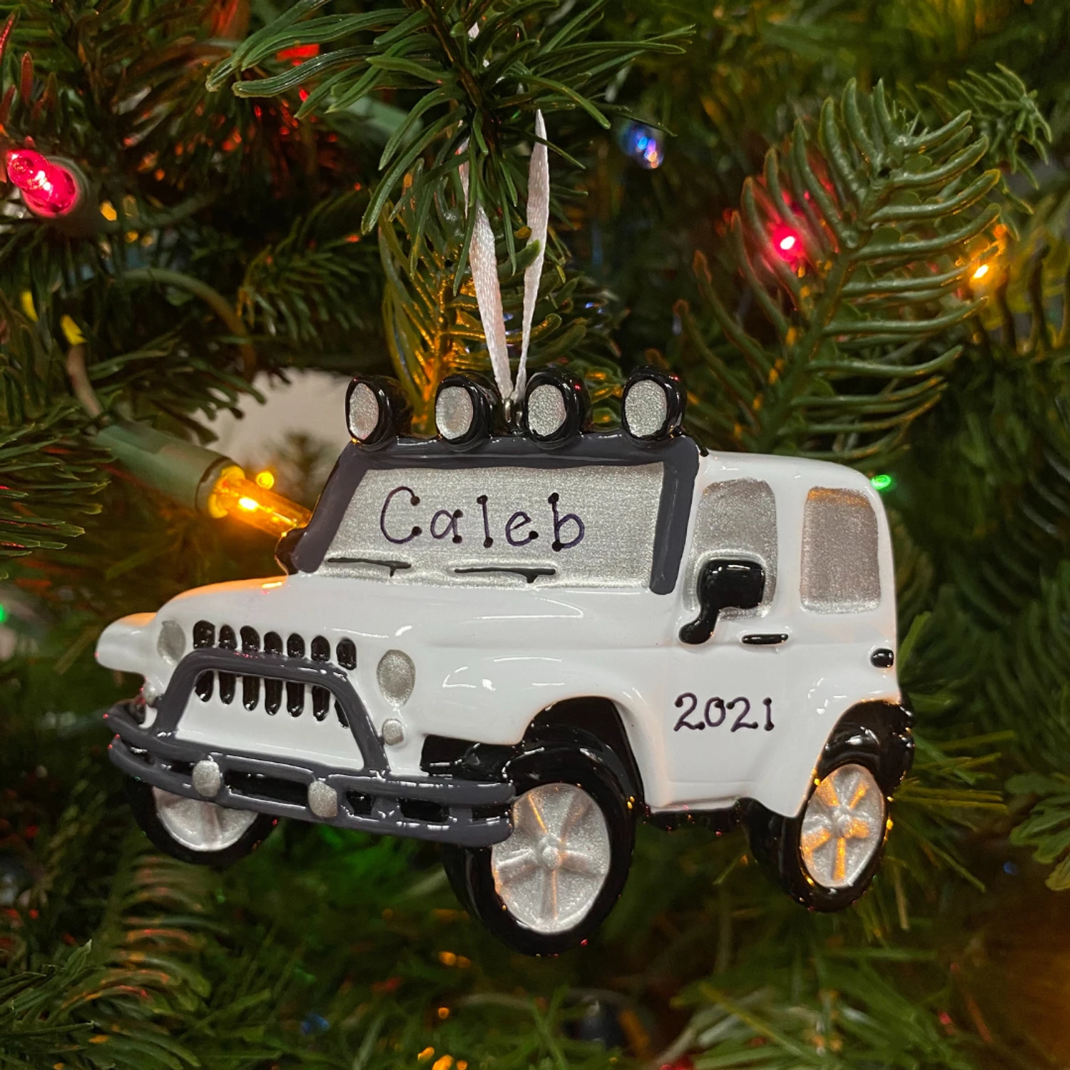 White Jeep 4X4 Personalized Christmas Ornament White OR1763-W 4 White Jeep 4X4 Personalized Christmas Ornament White OR1763-W - Image 2