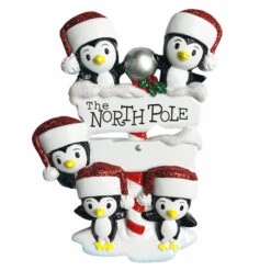 Penguin Family Of 5 At The North Pole Personalized Christmas Ornament OR1739-5 -Christmas Decorations apim3oh9a 88930.1646091875