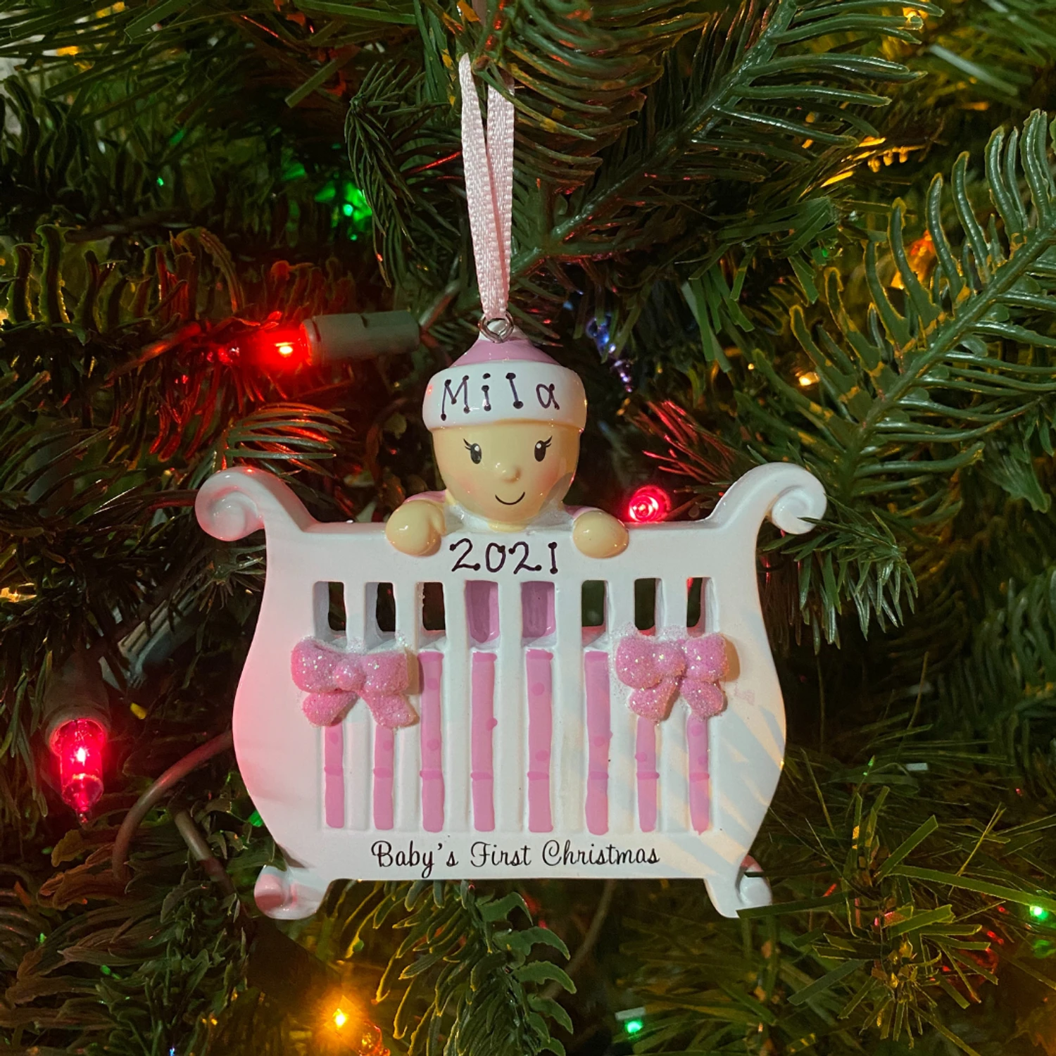Baby Girl In Crib Personalized Christmas Ornament OR1732-P 4 Baby Girl In Crib Personalized Christmas Ornament OR1732-P - Image 2