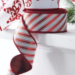 Raz 2.5" Red And White Striped Wired Christmas Ribbon R4071775