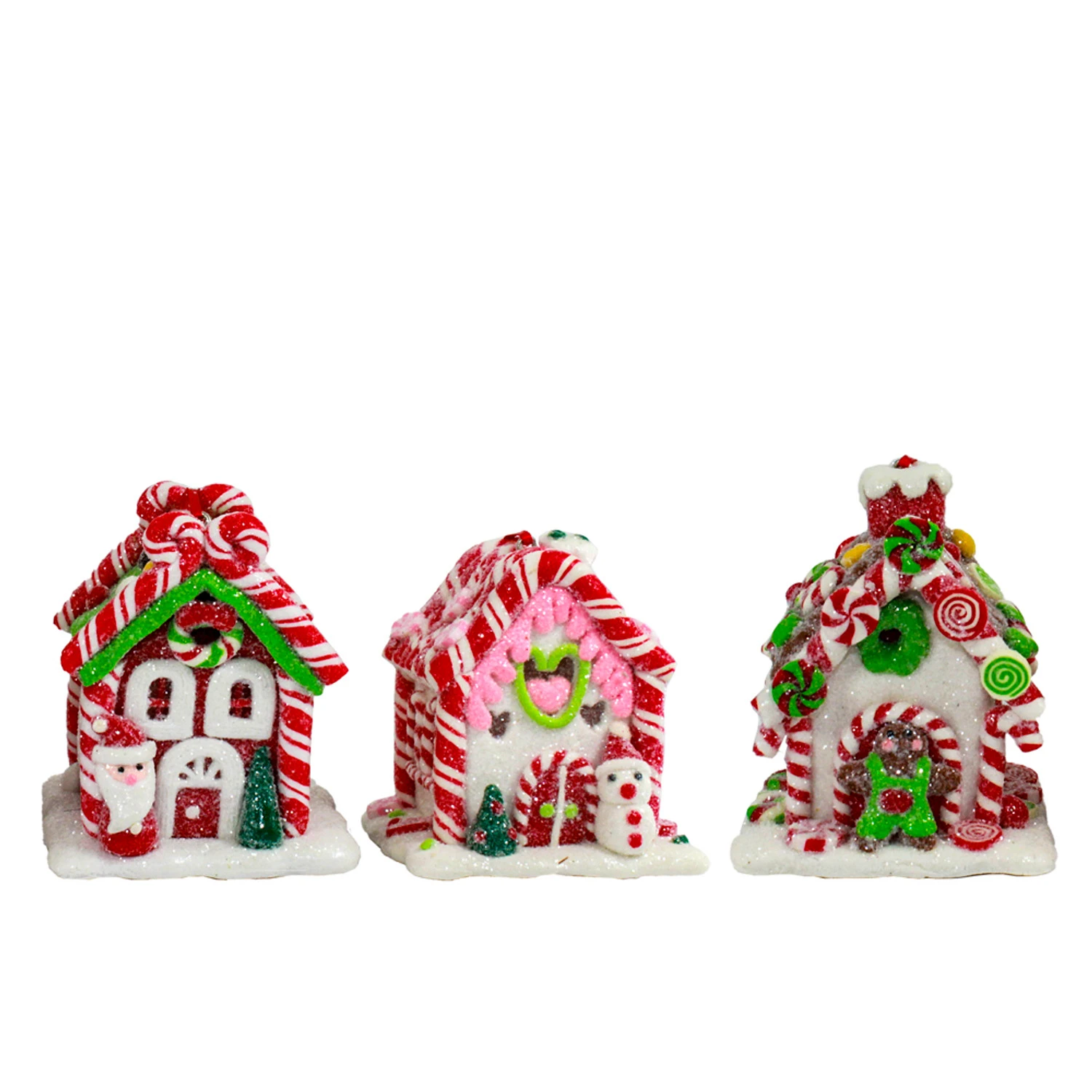 Kurt Adler Set Of 3 Battery Operated Lighted Claydough Gingerbread Candy House Christmas Ornament D4107 3 Kurt Adler Set Of 3 Battery Operated Lighted Claydough Gingerbread Candy House Christmas Ornament D4107